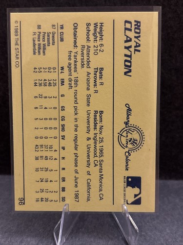 1989 Star Minor League - #96 Royal Clayton (RC) - Picture 2 of 2