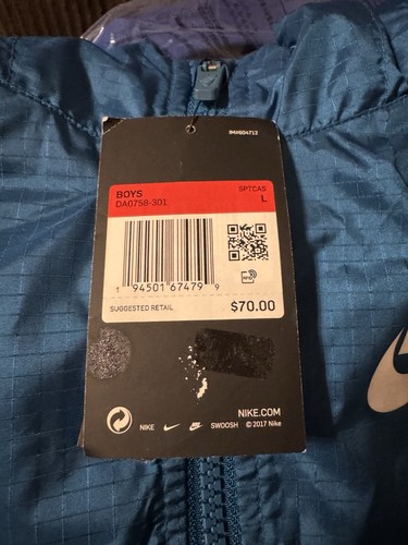 Nike Sportswear Blue Green Windrunner Jacket DA0758-301 Youth Size L Boy 10-12 - Picture 3 of 6