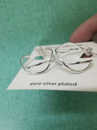Silver Reflection pure silver plated Double Hoop Pierced Earrings NEW - Picture 3 of 5