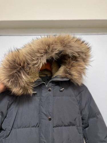 THEORY Womens Dark charcoal grey Down Coat Real Fur Hood hooded SZ S (P) Lux - Picture 10 of 23