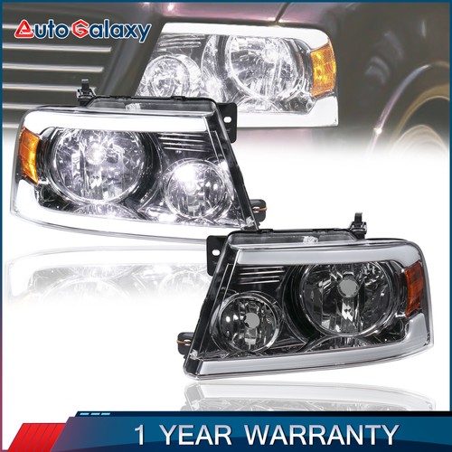 Chrome LED DRL Headlights Turn Signal For 04-08 Ford F150 05-08 Lincoln Mark LT - Picture 1 of 12