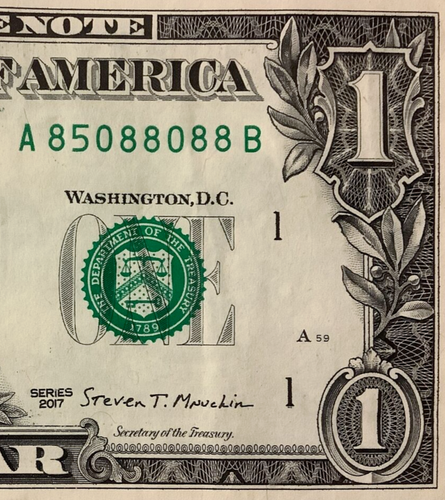 Five of a Kind 8s Trinary ☆ 85088088 ☆ One Dollar Bill Fancy Serial Number - Picture 1 of 6