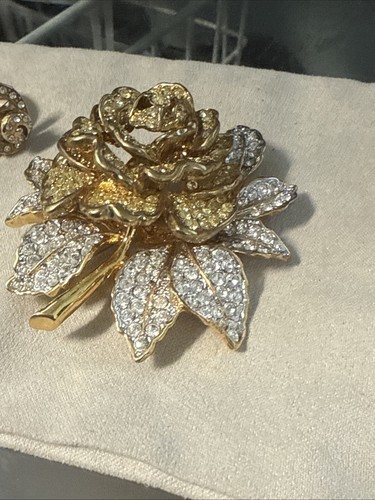 KJL Kenneth Lane Vintage Gold Strass große Blume Brosche mit Spinner Ring 2p Lot - Bild 8 von 22