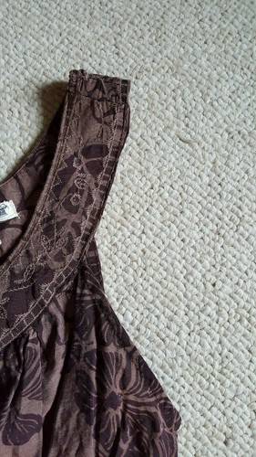 NWT Juniors Dress-MINE-brown floral cotton blend babydoll peasant hippie BOHO-L - Picture 3 of 5