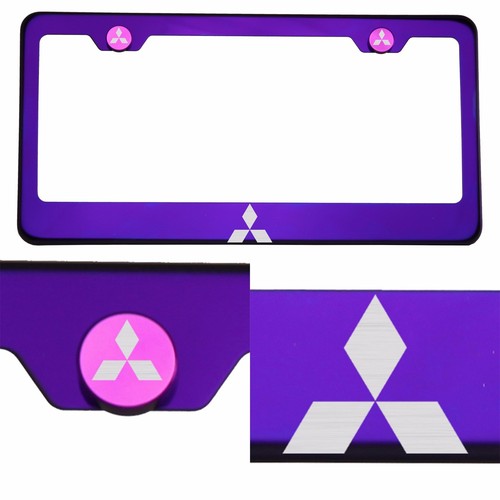 Candy Purple License Frame T304 Stainless Steel Laser Engraved Mitsubishi Logo - Picture 1 of 11