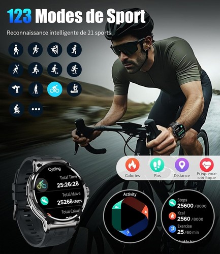 SUNKTA EF10-F Montre Connectée Homme avec 1,85'' HD Grand Écran/800mAh - Zdjęcie 3 z 8