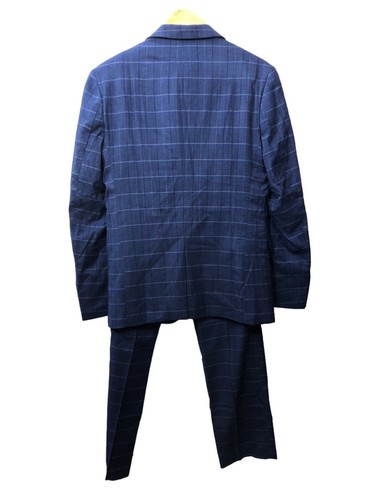 MOGU Mens 3 Piece Slim Fit Formal Plaid Suit Blue 34 One Button Blazer Jacket - Picture 2 of 8