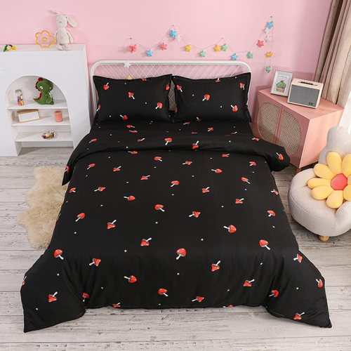 Mushroom Bedding Set Full Girls Cute Mushrooms Decor Duvet Cover Reversible Kaw - Picture 12 of 12