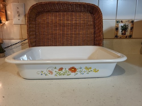 Corning Ware Wildflower A-21 Baking Casserole 12 1/4×10 1/4×2 1/4 Dish W/Basket - Picture 3 of 24