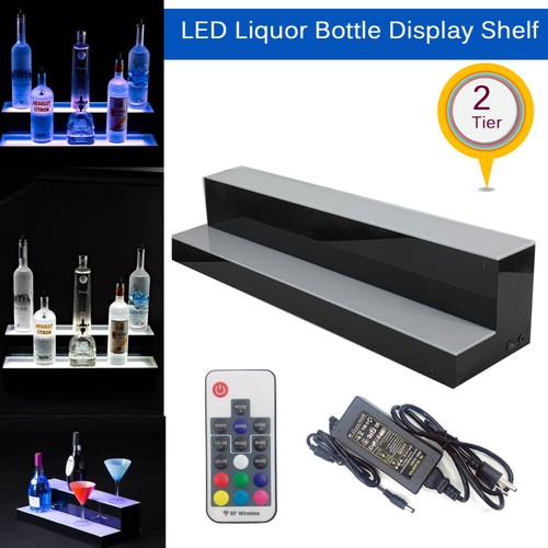 2 Tiers LED Lighted Shelf Illuminated Liquor Bottle Bar Display Stand 7 Colors - Picture 2 of 11
