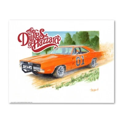 Signed DUKES OF HAZZARD General Lee Poster Print Wall Art 11x14 Unframed
