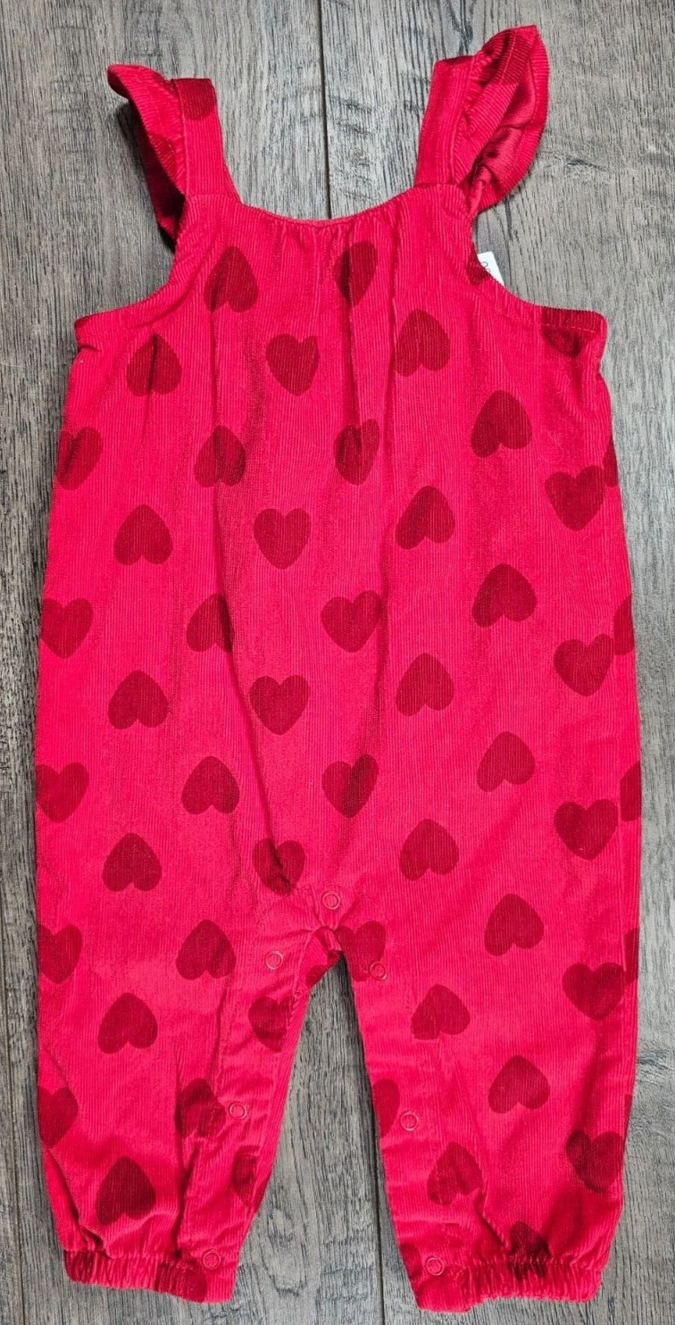 Baby Girl Clothes New Cat & Jack 0-3 Month Red Corduroy Heart Overalls