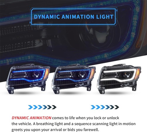 For 2011-13 Jeep Grand Cherokee WK2 WK SUV FULL LED Headlights W/ Animation DRL - Picture 4 of 14