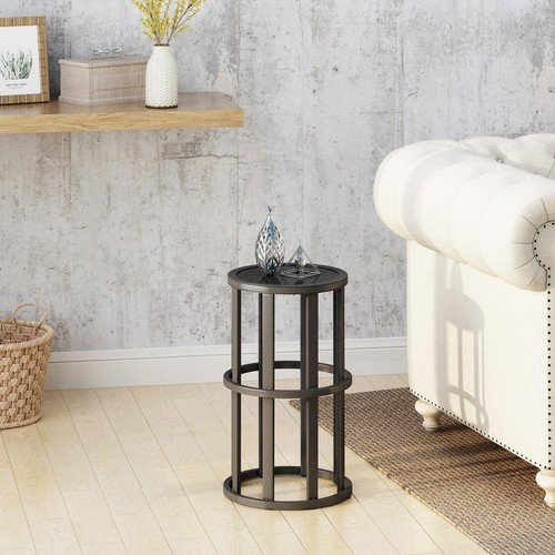 Noble House Living Room End Table 18.5" x 10.8" x 10.8" Round Faux Marble Grey - Picture 11 of 11