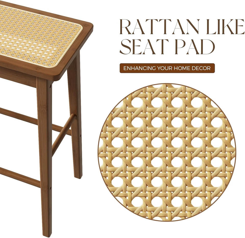 Rattan Bar Stools Set of 2 Counter Stools Height Kitchen Stools 24 Inch Barstool - Image 4 of 4