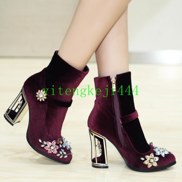 New Womens Leather Ankle Boots High Heels Luxury Rhinestone Party Wedding Pumps New Womens Leather Ankle Boots High Heels Luxury Rhinestone Party Wedding Pumps