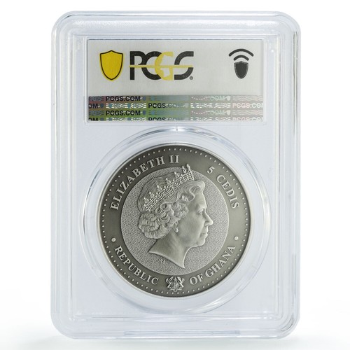 Ghana 5 cedis African Ounce Wildlife Crane Bird Fauna SP70 PCGS silver coin 2017 - Picture 2 of 2