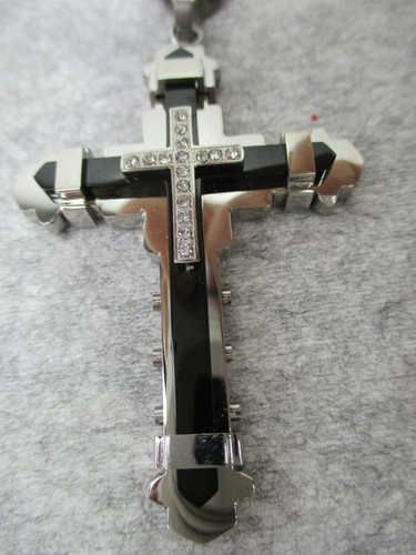 Cross Necklace Crystal Rhinestone Ruby Rhinestone Silver Gold Tone 19 1/2" Long - Picture 2 of 6