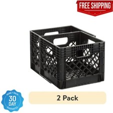  2 pack New Juggernaut Storage 16QT Heavy-Duty Plastic Square Milk Crate Black
