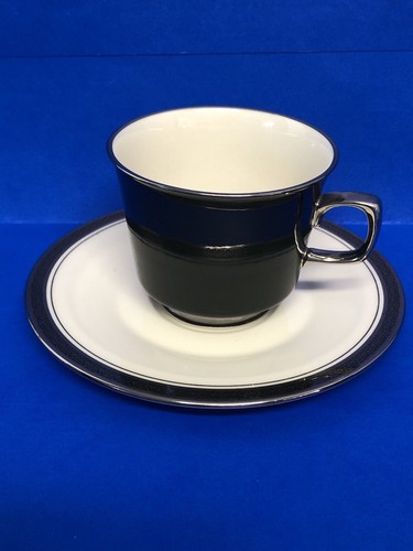 Franciscan Indigo Masterpiece China 4 Cups & Saucers Platinum Black - Picture 2 of 8