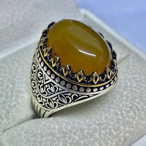 925 Silber Ring für Herren Handarbeit Achat Aqeeq US 10 - 15g Osmanischer Stil Geschenk