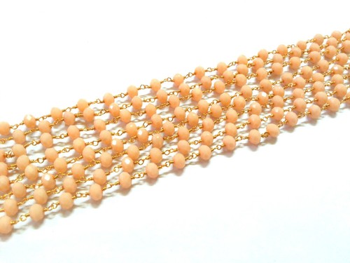 2-5 Feet Pink Chalcedony Rondelle Faceted 6mm Beads, Rosary Chain Gold Wire - Picture 4 of 5