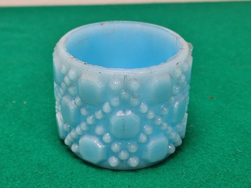 Vintage 75 mm Blue Fenton Hobnail Vaseline Opalescent Glass Oval Bowl - Picture 3 of 6