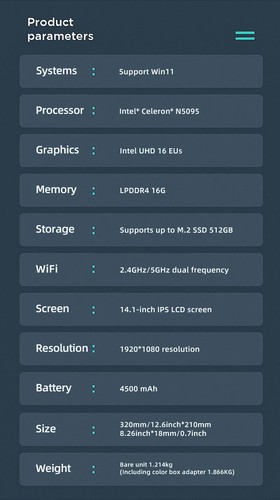 Laptop for Intel N5095 14.1 Inch 16GB LPDDR4 RAM 512GB 1TB SSD Notebook - Picture 15 of 16