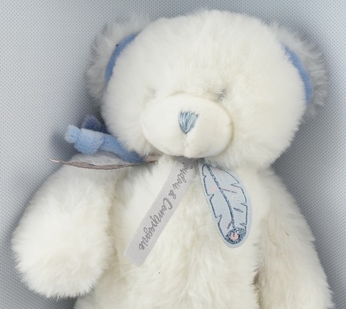 MIB Dou Dou et Compagnie Paris Blue White Comforter Teddy Bear Dou Dou Dreams - Picture 2 of 6