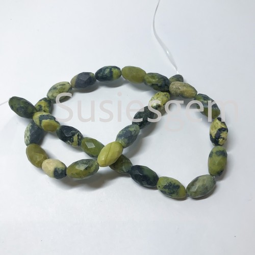 Yellow turquoise faceted barrel beads 9x14mm. Natural  Green Serpentine beads - Picture 3 of 3
