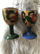 Vintage Norwegian Handcrafted Wooden Goblets Miniature Or Boiled Egg Holders