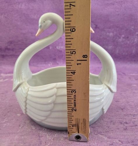 Maceta Doble Cisne Vintage Cuenco Plato de Caramelo Blanco Cerámica Hecho en Japón 7 pulgadas de Alto - Imagen 4 de 10