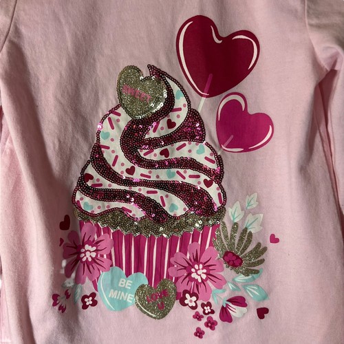 Isaac Mizrahi Girls Pink Sequin Cupcake Shirt Medium 7/8 Heart Glitter Valentine - Picture 3 of 9