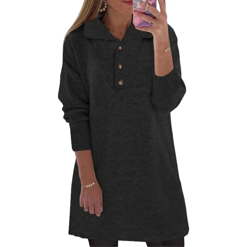 Women's Button Sweatshirt Loose Tank Dress Long Sleeve Sweater Casual Top Shirt - Bild 13 von 22