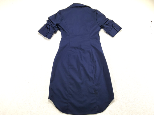 NWT White House Black Market Ruched Shirt Dress Womens 4 Navy Sheath V Neck - Picture 7 of 16