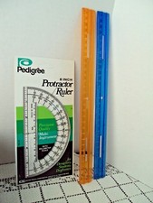 Protractor and Rulers Lot 3 Items Total Clear Back to School NEW Pedigree
