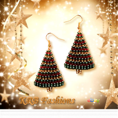 Handmade Tiny Seed Bead Tree Earrings