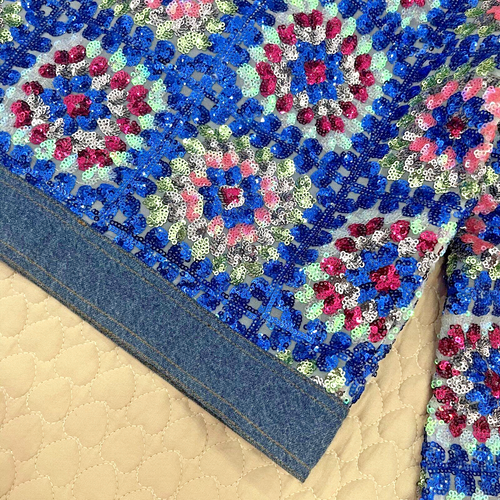 $805 NWT Manoush Sequined Denim Jacket US 6 Women's Blue - Picture 10 of 11