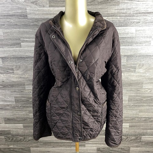 NORTHCREST Snap & Zip Up Brown Quilted Jacket Women's Size Large 14 / 16 - Picture 1 of 11