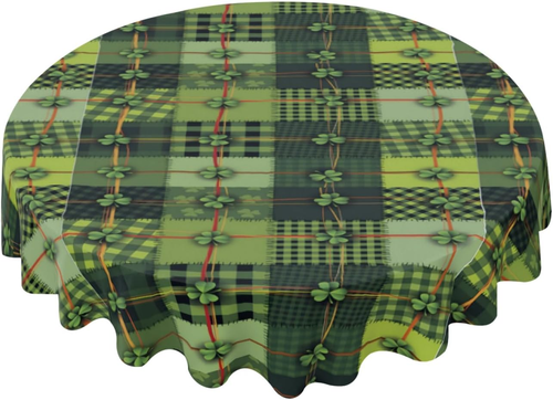 St. Patrick Day round Table Cloth 60 Inch, Waterproof Stain Wrinkle Resistant Wa