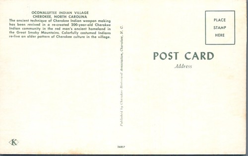 Weapon Making Oconaluftee Indian Village Cherokee North Carolina Postcard - Picture 2 of 2
