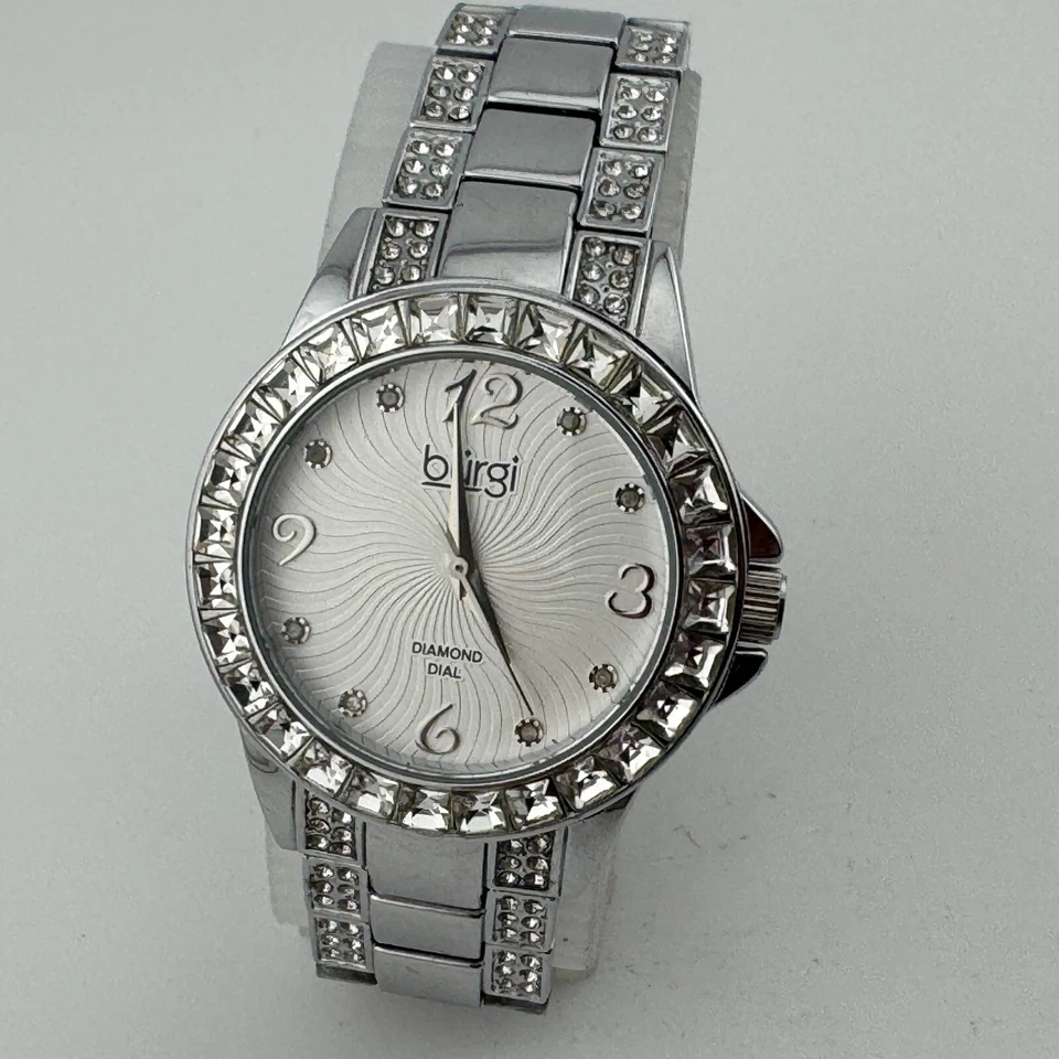 Burgi Quartz Watch Women Silver Diamond Dial Rhinestone Analog New Battery - Image 2 of 4