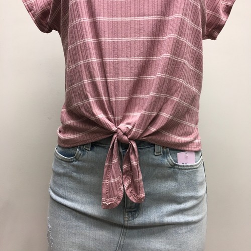 Shiela Rose Womens Dusty Pink Front Tie Scoop Neck Short Sleeve Blouse Large New - Picture 3 of 8