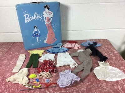 Vintage Barbie Doll Case 1962 Ponytail Blue Vinyl with clothes