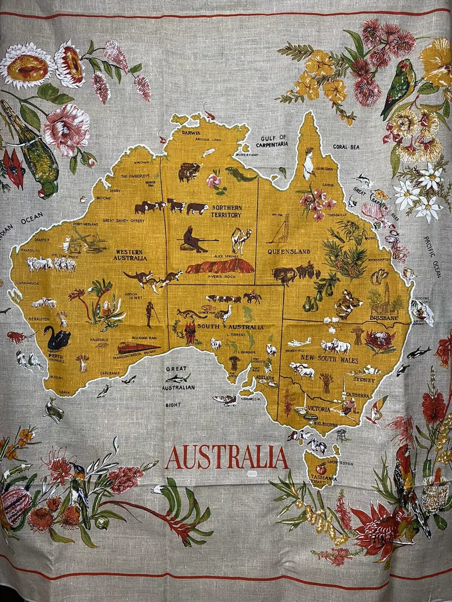 Australia Designed Vintage Linen Tapestry Country Wall Hanging 50 X 51