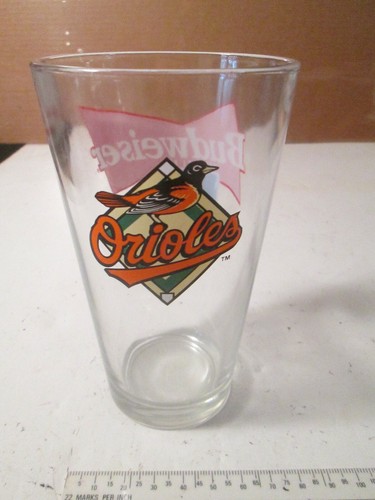 MLB Budweiser Baltimore Orioles Vaso de Cerveza Tipo Pinta Gruesa Vidrio Parece Sin Usar - Imagen 4 de 11