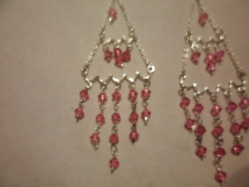 Pink Glass Bead (Round) Chandelier Earrings in 925 Sterling-13.02 CTW - Picture 4 of 6