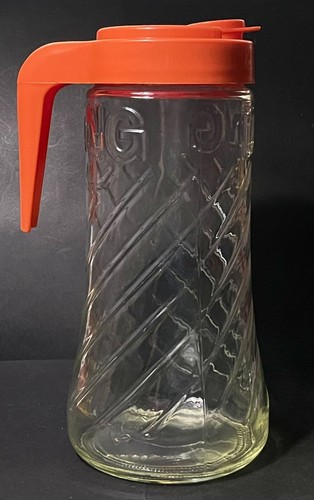 Vintage Tang Pitcher Anchor Hocking 1 Quart Swirl Glass & Orange Twist Off Lid - Picture 4 of 9