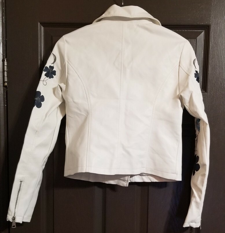 White leather jacket with flowers cheap