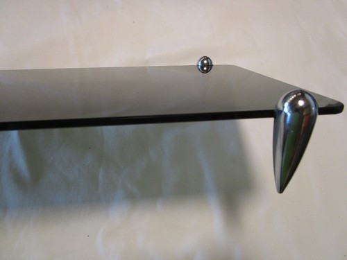 Vintage MCM Smoked Glass tray with Chromed bullet Atomic feet 14.25" W. 1960’s - Picture 3 of 10